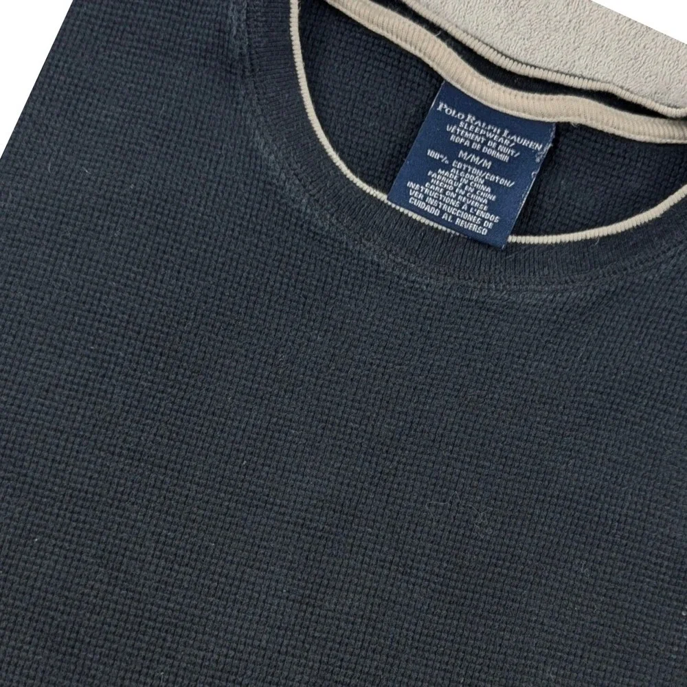 Polo Ralph Lauren Mens Navy Blue Waffle Knit Thermal Sleepwear Shirt Medium